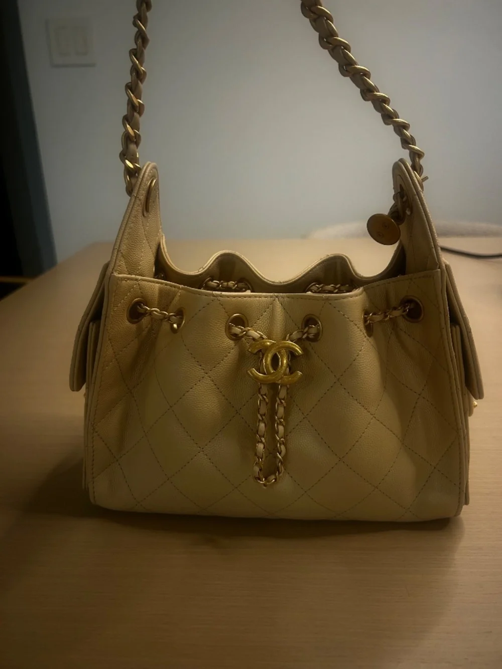 Chanel 25 Mini Hobo Bag beige grained calfskin w/gold hardware - Worn Once!